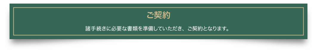 ご契約 諸手続きに必要な書類を準備していただき、ご契約となります。